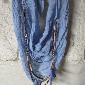 Blue BCBG Boho Necklace Scarf